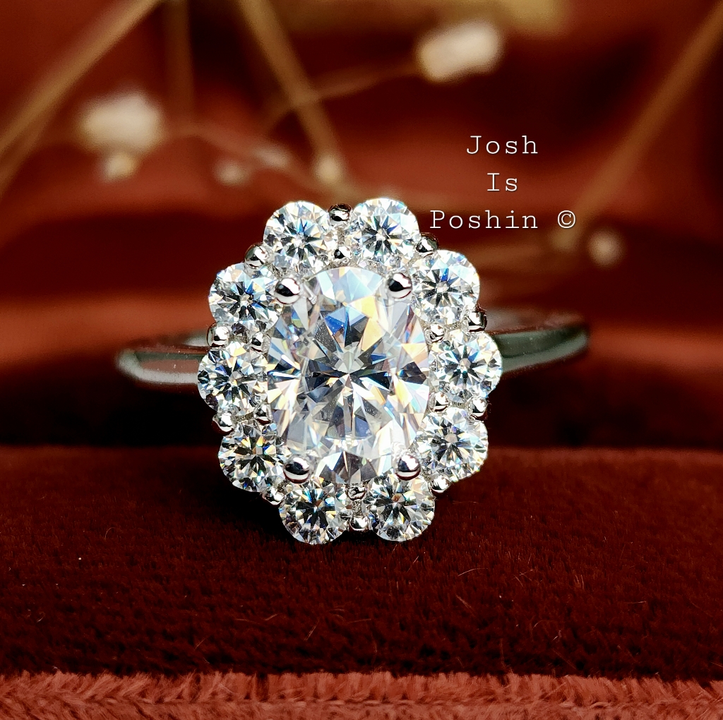 2.90ctw Moissanite Halo Ring In Sterling Silver